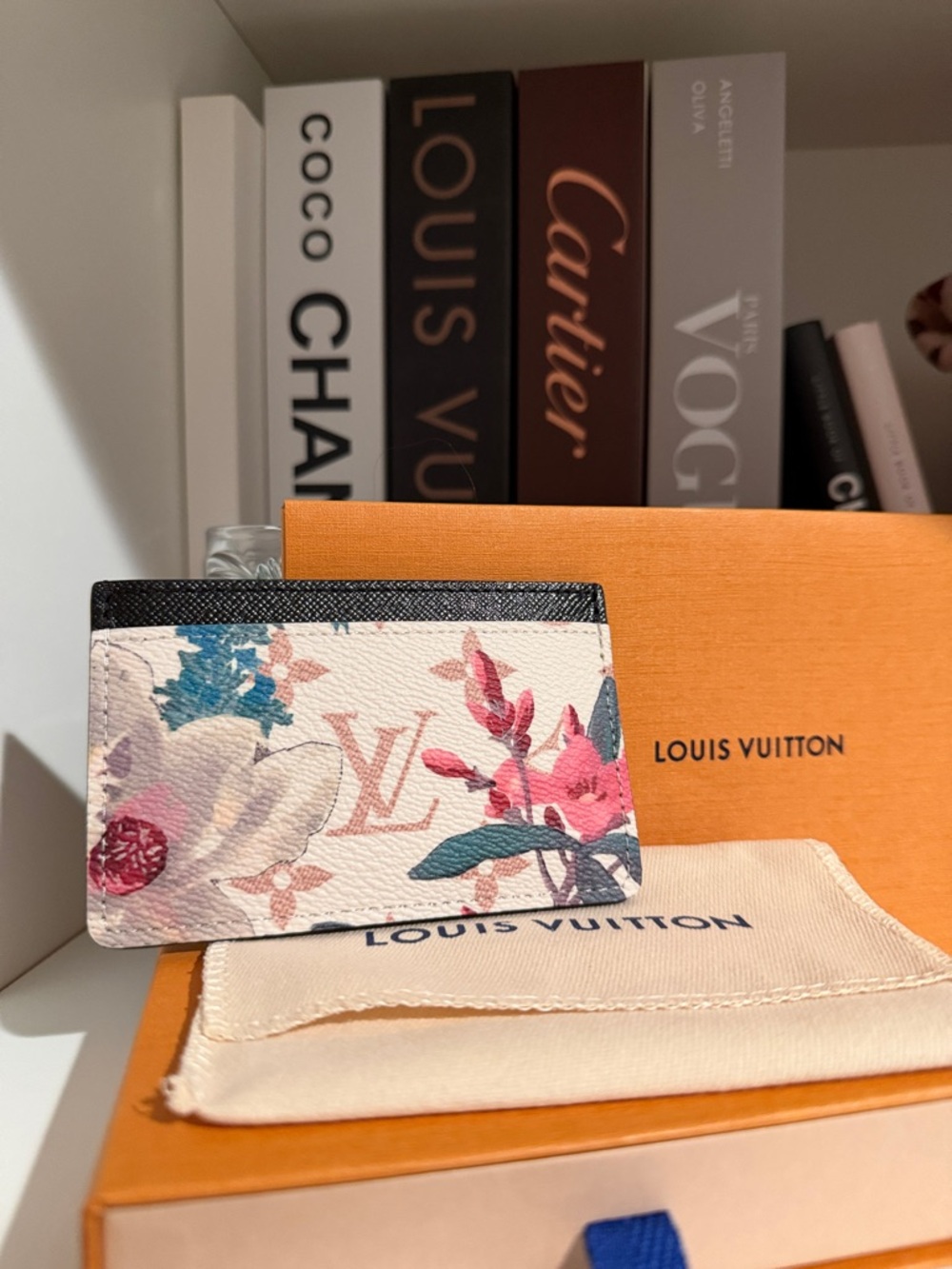 Louis Vuitton Floral Card Holder in Cream, Pink and Green
